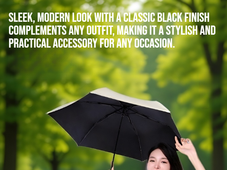 Portable black vinyl sun umbrella for travel and outdoor use