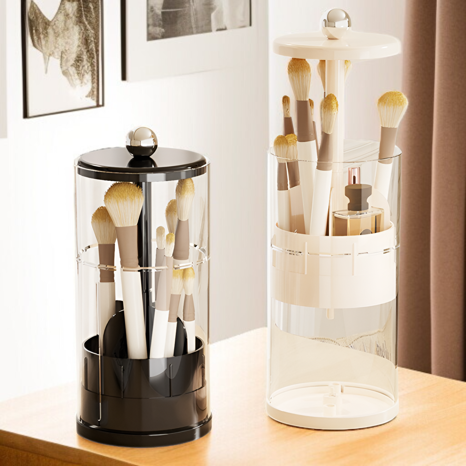 クリームスタイルのリフティングメイクブラシ収納チューブ高級デスクトップ化粧品収納ボックス回転収納バケツブラシバケツ