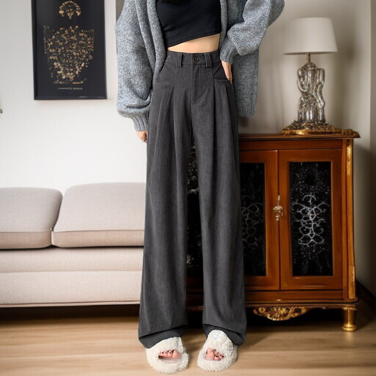 ワイドパンツ レディース 厚手 コーデュロイ ドラッグパンツ ハイウエスト ストレート ラッド カジュアルパンツ ブラウン ワイドパンツ レディース シェニール織 パッド付き カジュアルパンツ