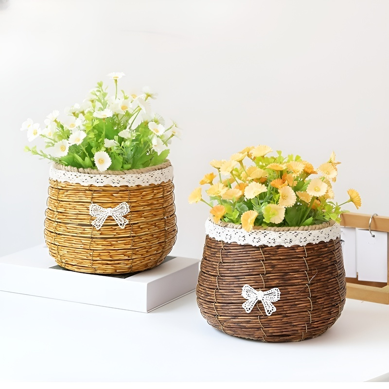 家庭用フラワーラタンバスケット 装飾収納かご