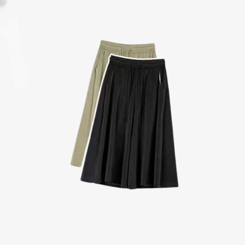 여자 여름 루즈핏 하이웨스트 와이드 치마바지 드롭 스트링 칠부 치마바지