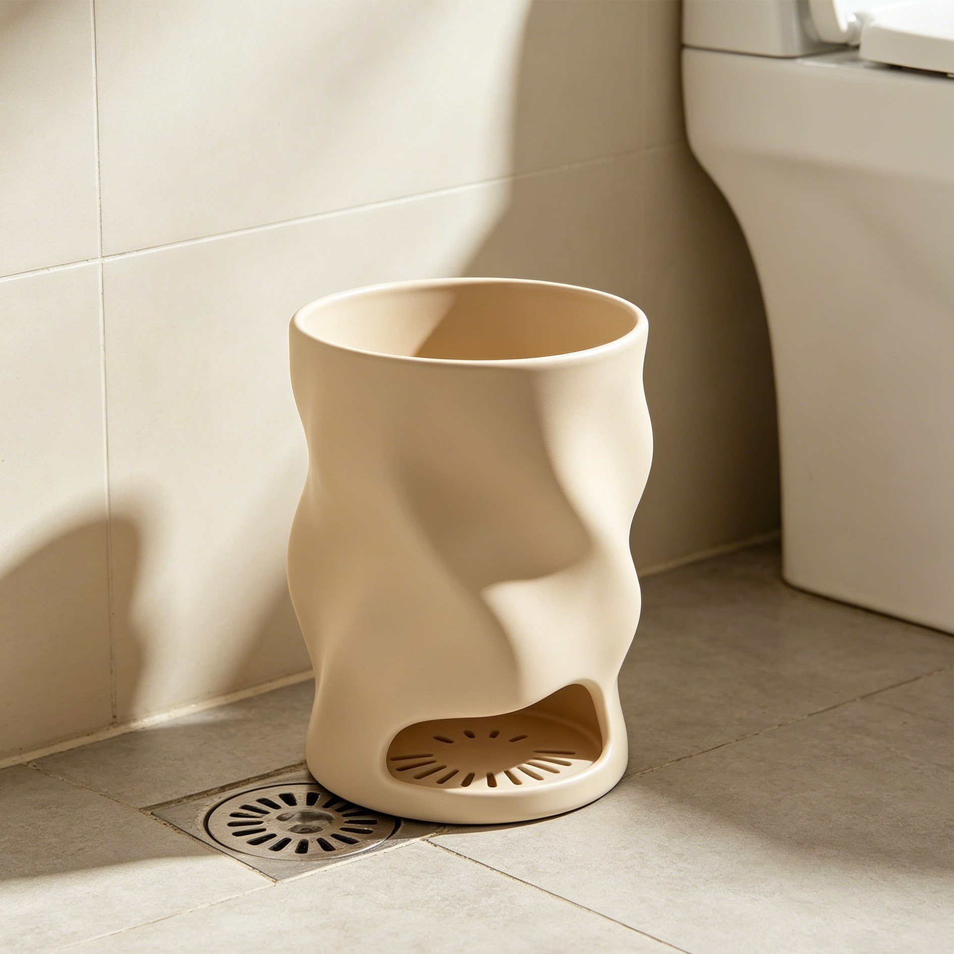 Modern umbrella storage bucket in entryway