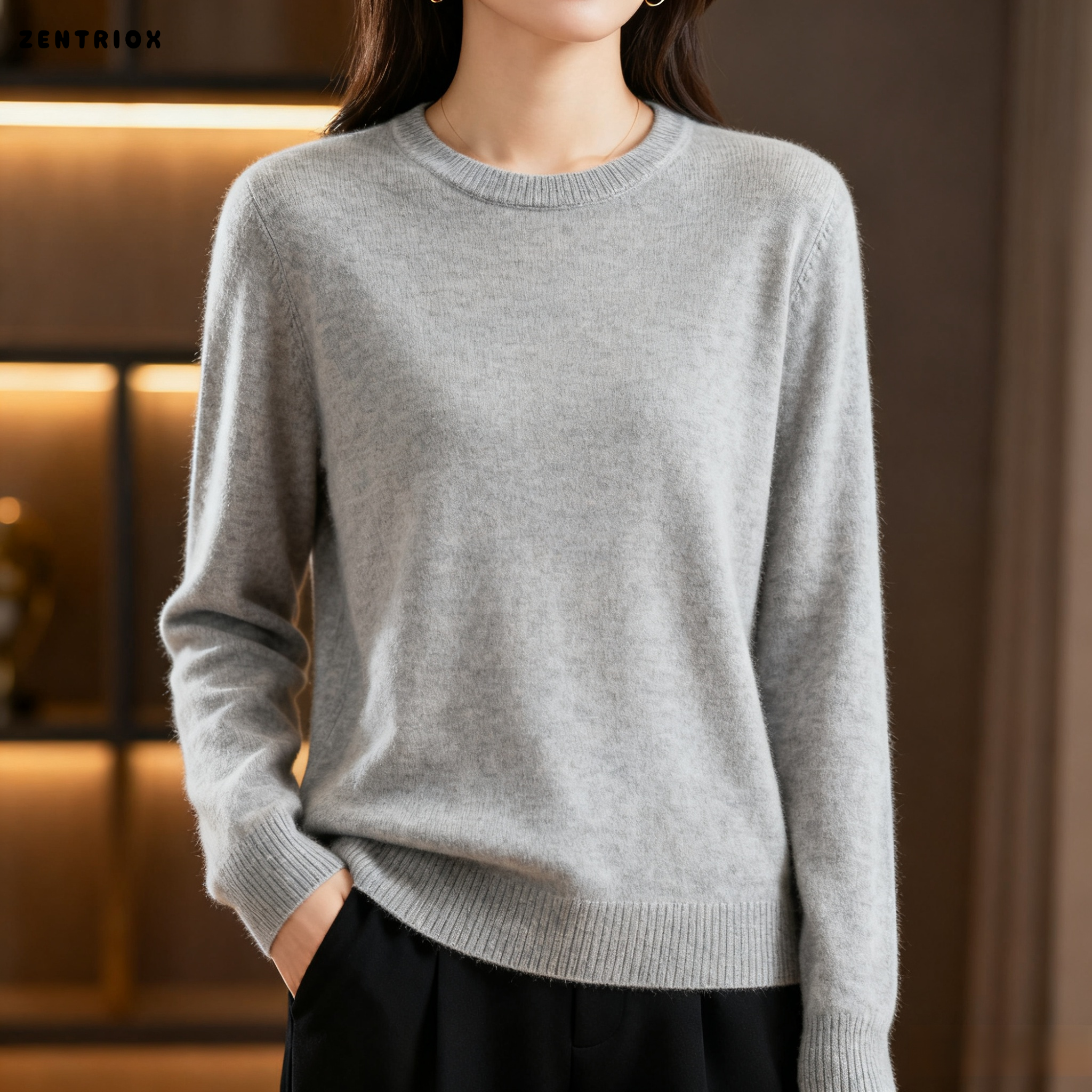 여성 가을 겨울 하이엔드 니트 스웨터 착용 이미지