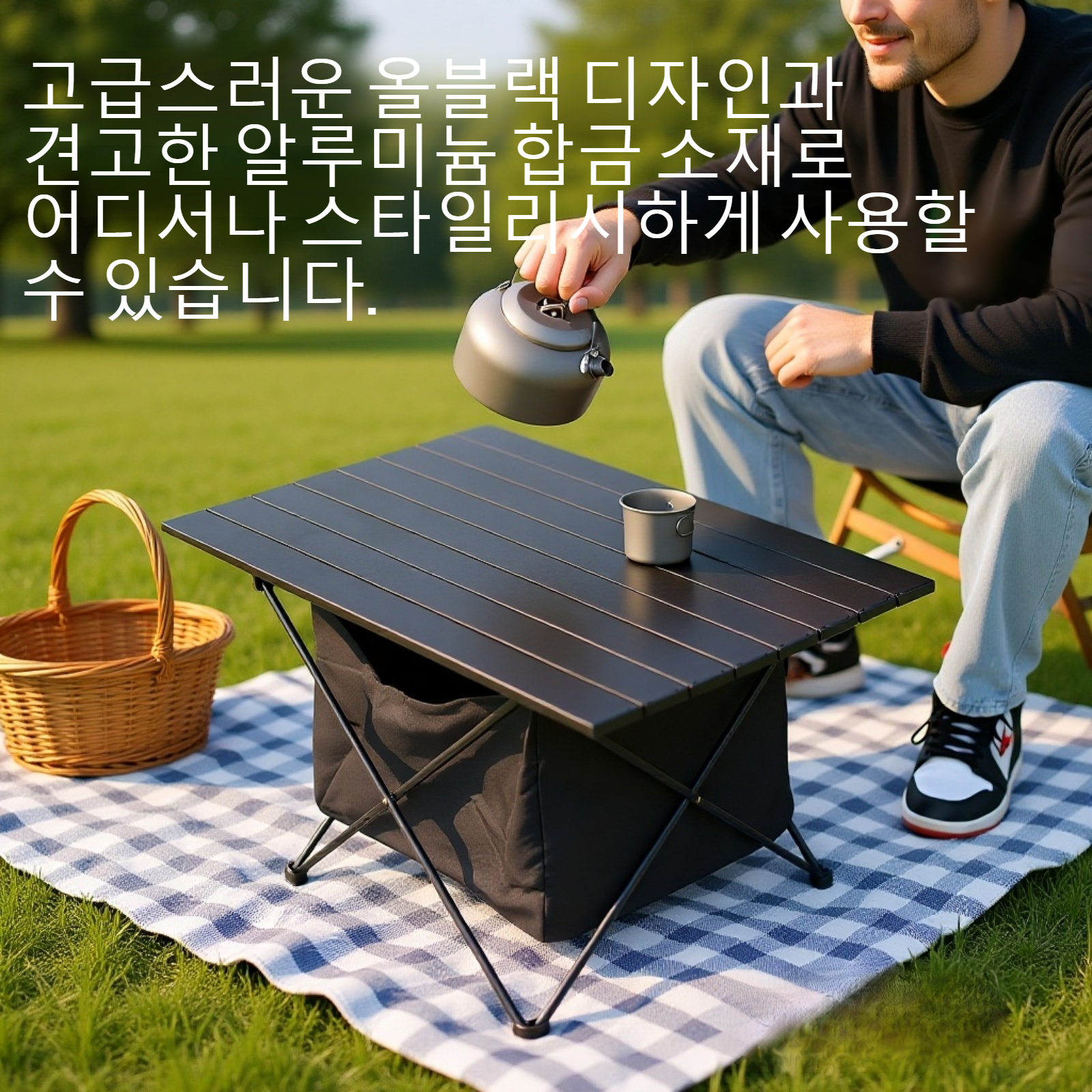 휴대하기 편리한 올블랙 알루미늄 합금 접이식 테이블