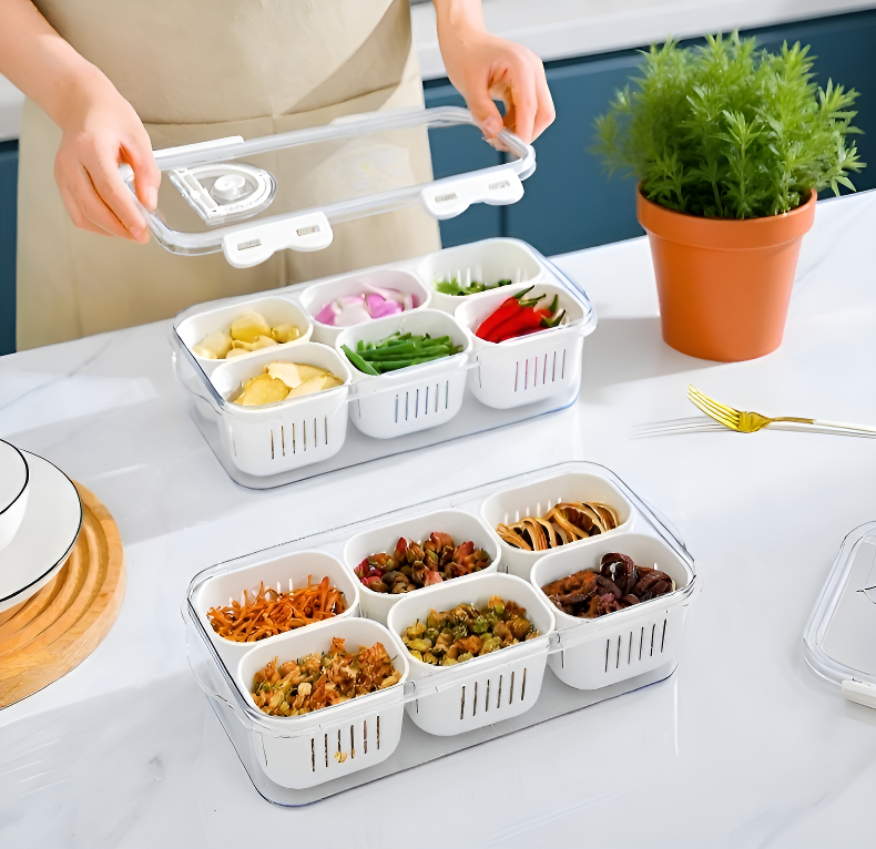 Reusable plastic compartment box for food freshness