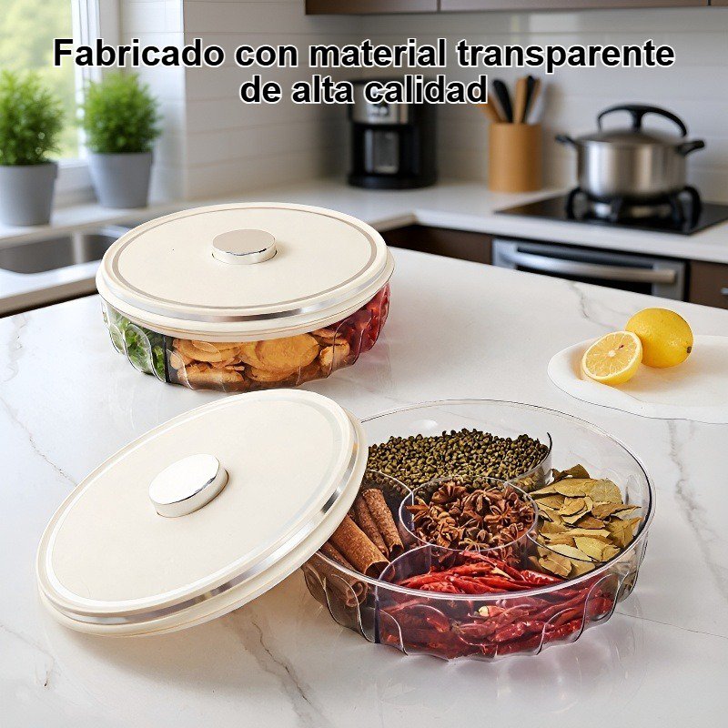 Recipiente hermético transparente para almacenar condimentos en la cocina del hogar.