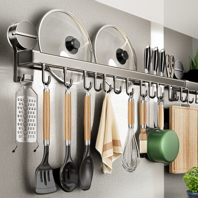 Kitchen multifunctional storage rack Gunmetal gray hanging rod