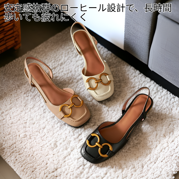 ローヒールスクエアトゥテープカジュアルレディースサンダル