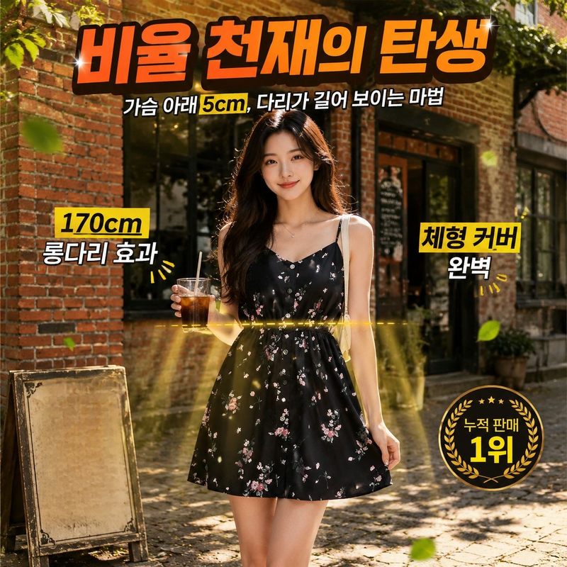 날씬해 보이는 하이웨스트 잔꽃 쇼트 치마바지 원피스