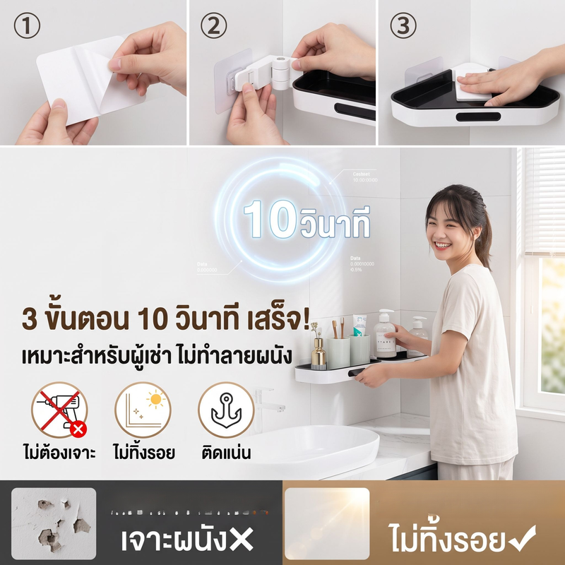 ชั้นวางเครื่องสำอางติดผนัง ประหยัดพื้นที่