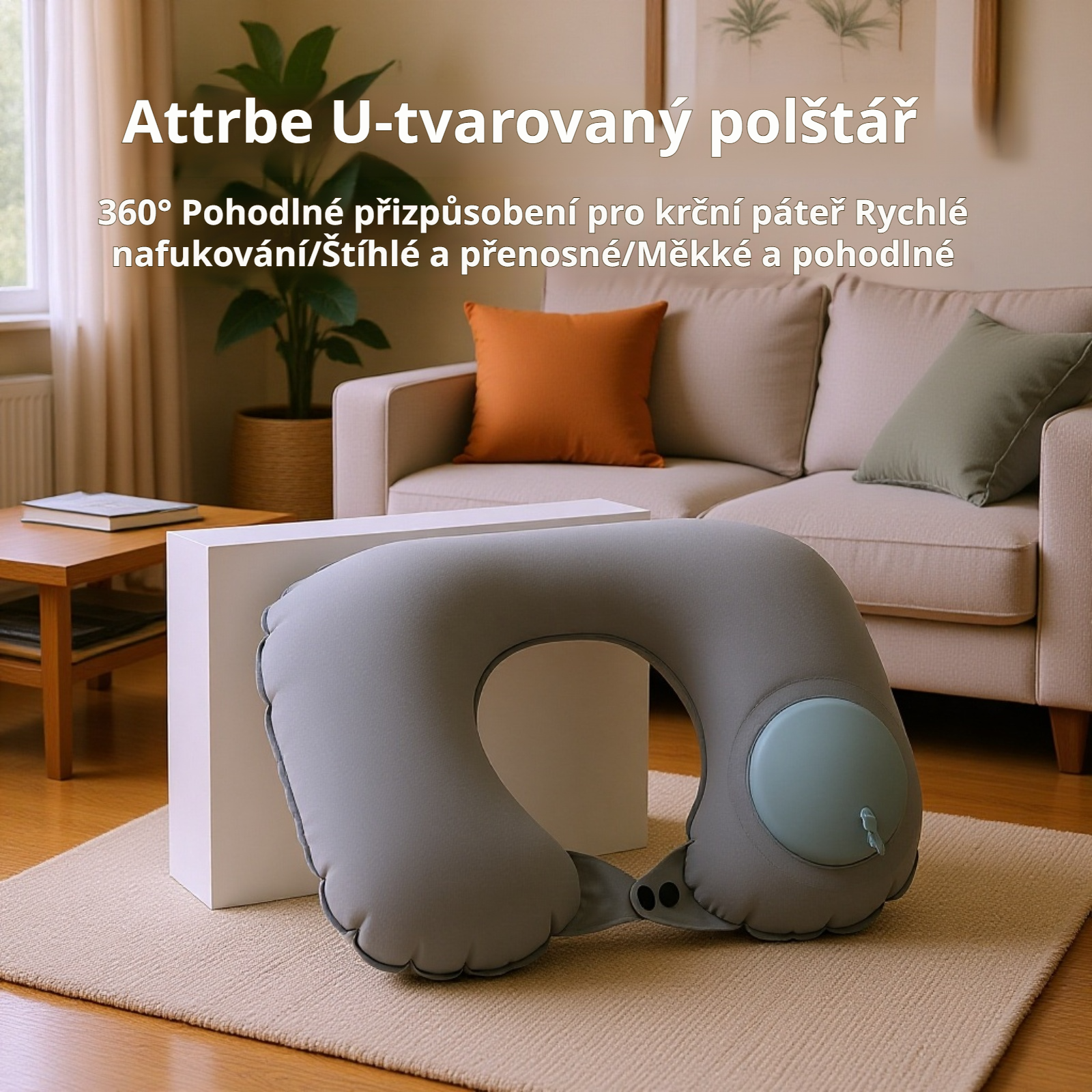 Ultra-lehký přenosný U-polštář na krk, cestovní nafukovací polštář na krk