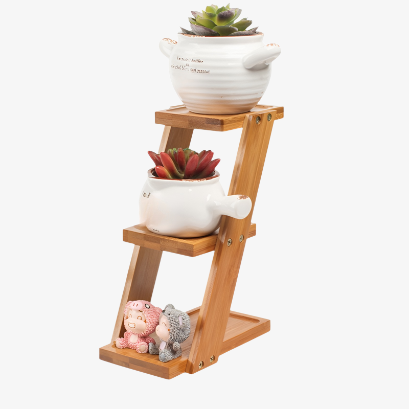 Soporte de madera multicapa para macetas en salón moderno