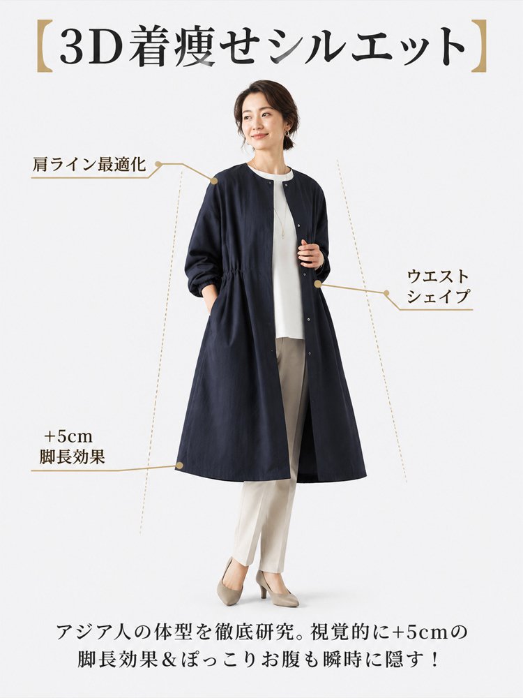 【即完売・限定再販】Monolly 形状記憶3Dライトコート | 視覚+5cm脚長・高見え・防シワ