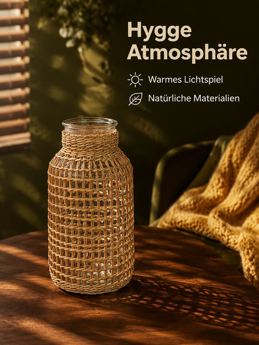 Skandinavische Glasvase mit Strohdetails