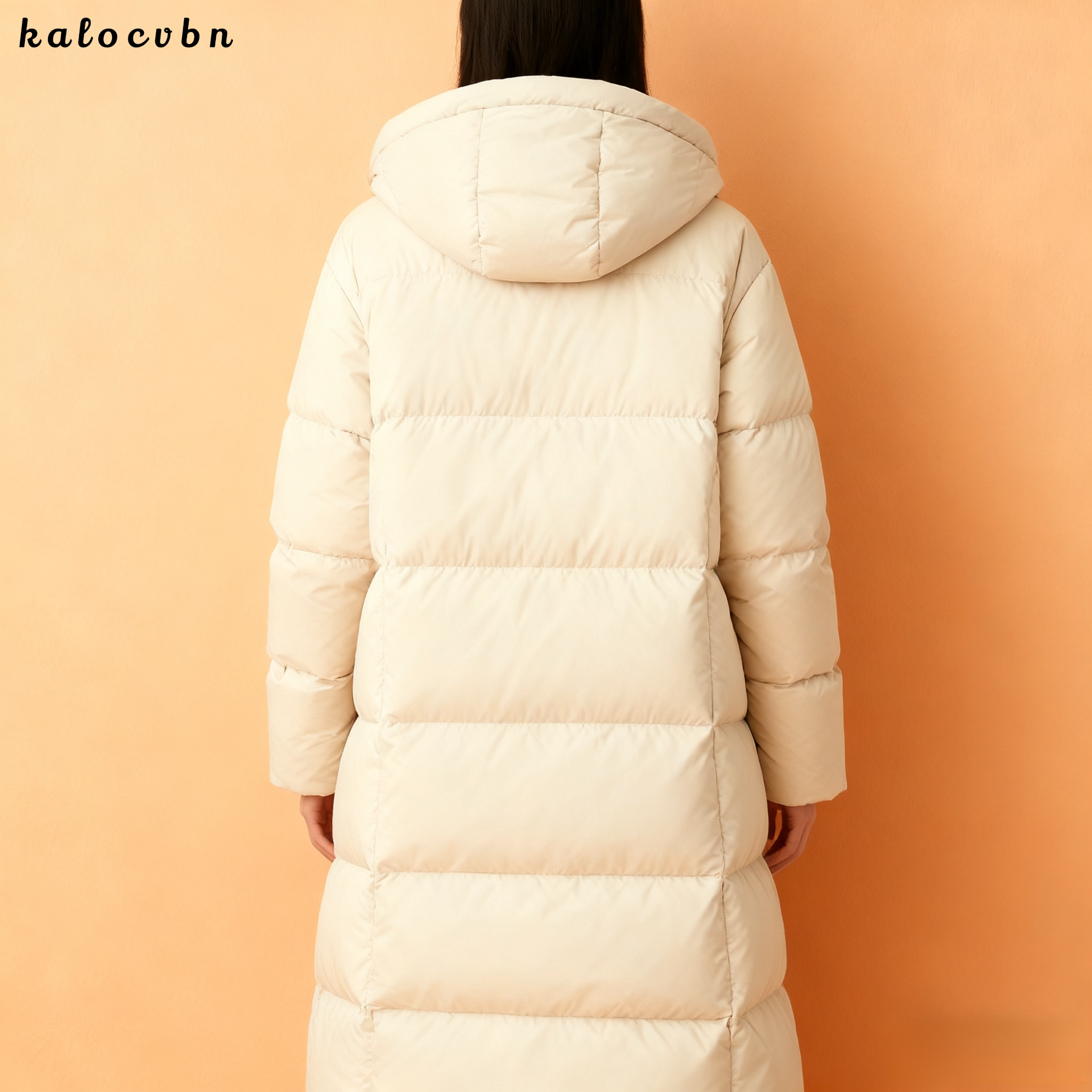 무릎 길이 후드 다운 재킷