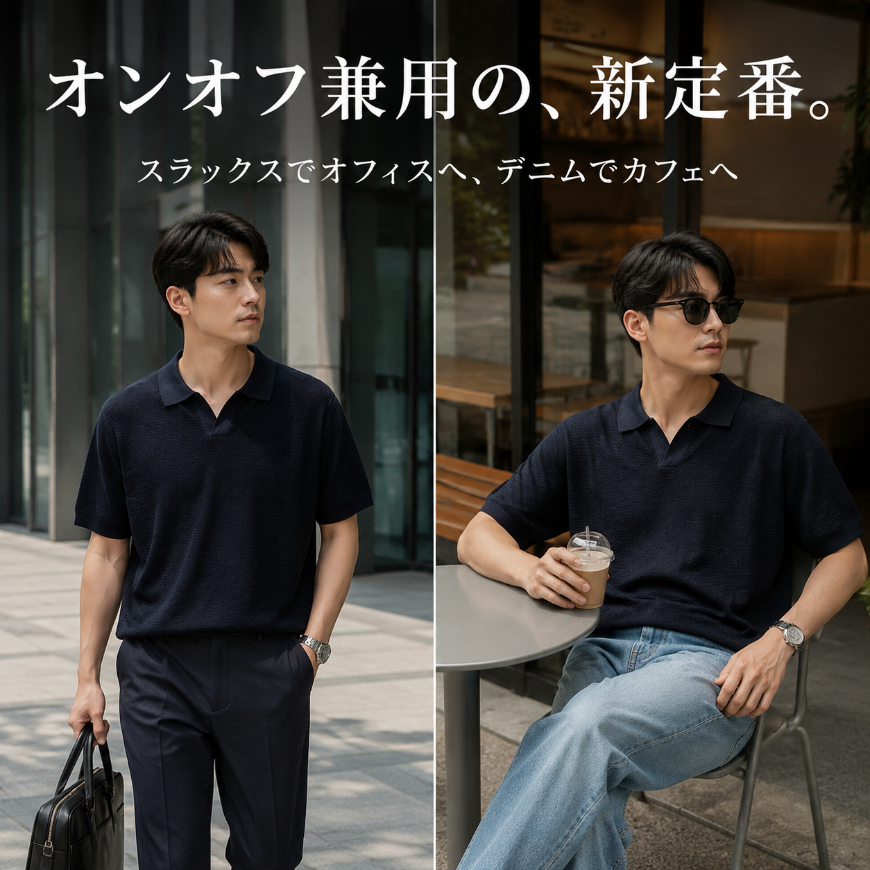 メンズ夏用ゆったりプルオーバーカモメ襟半袖ニットシャツ