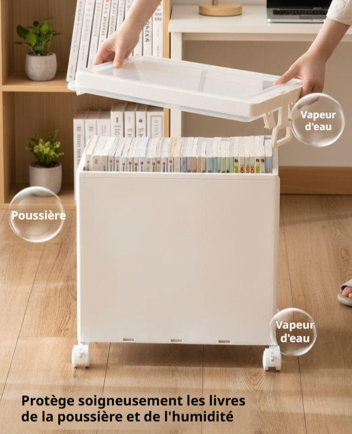Rangement optimisé sous le bureau avec chariot à roulettes