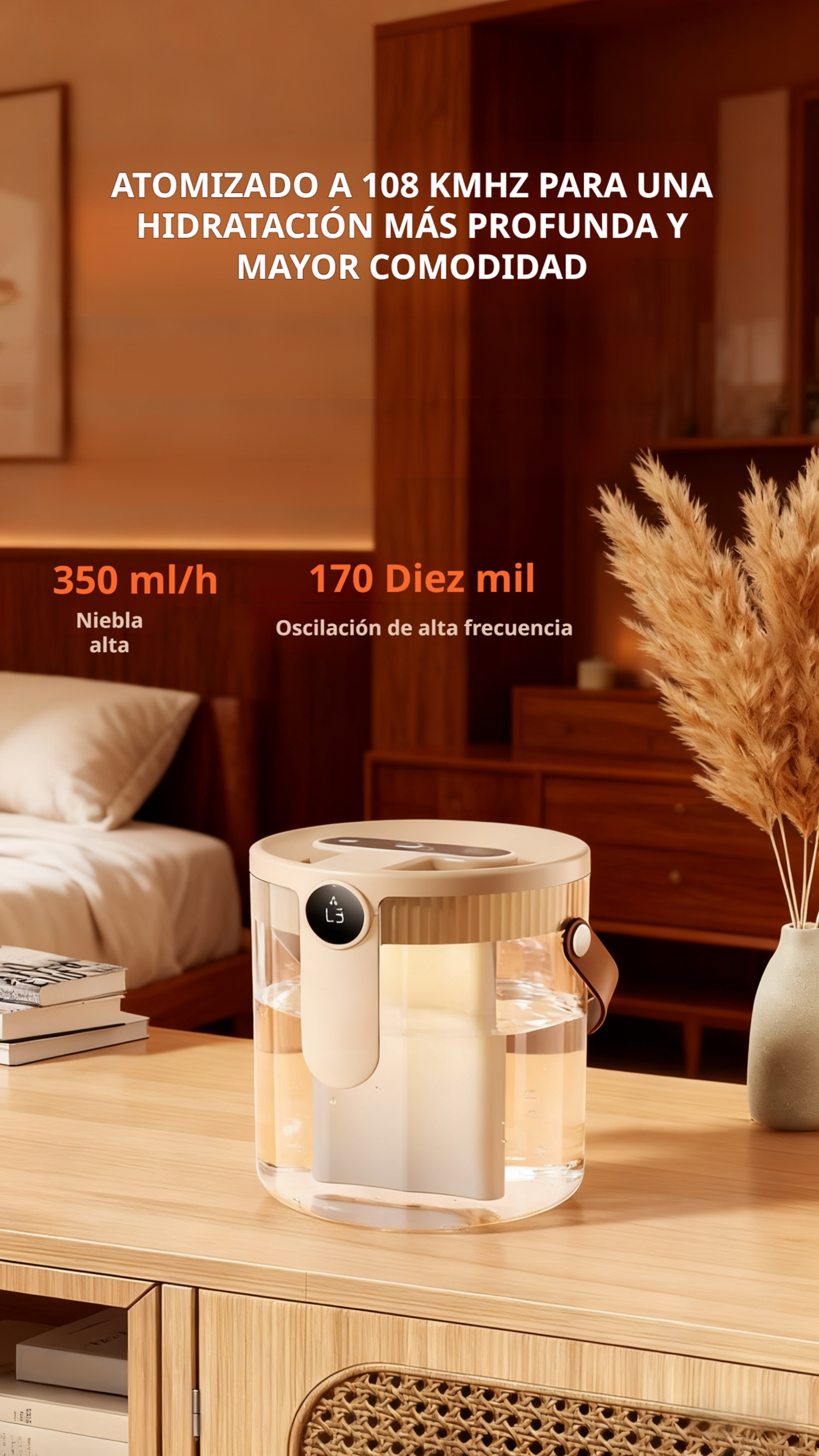 Humidificador portátil generando gran cantidad de niebla
