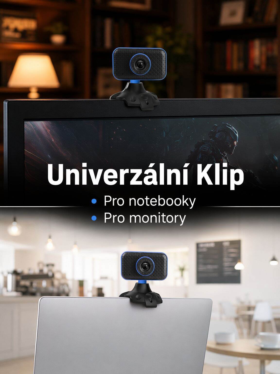 HD webová kamera pro počítač, USB připojení, vhodná pro stolní a přenosné počítače