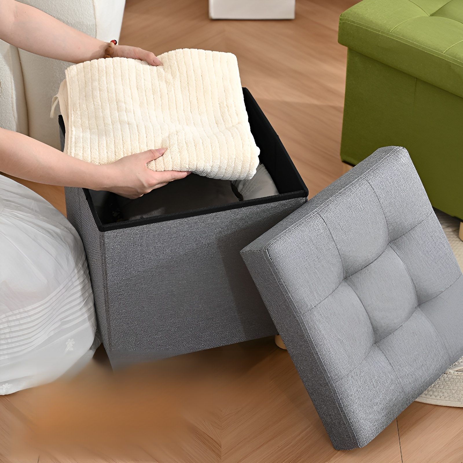 オットマン 収納 スツール 収納 ベンチ 収納ボックス 折りたたみ式 耐荷重130kg 収納 足置き 椅子 ボックス 持ち運びに便利 ふた付き