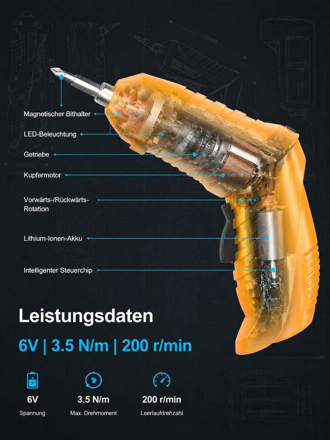 Kompakter elektrischer Schraubendreher mit USB-Ladefunktion