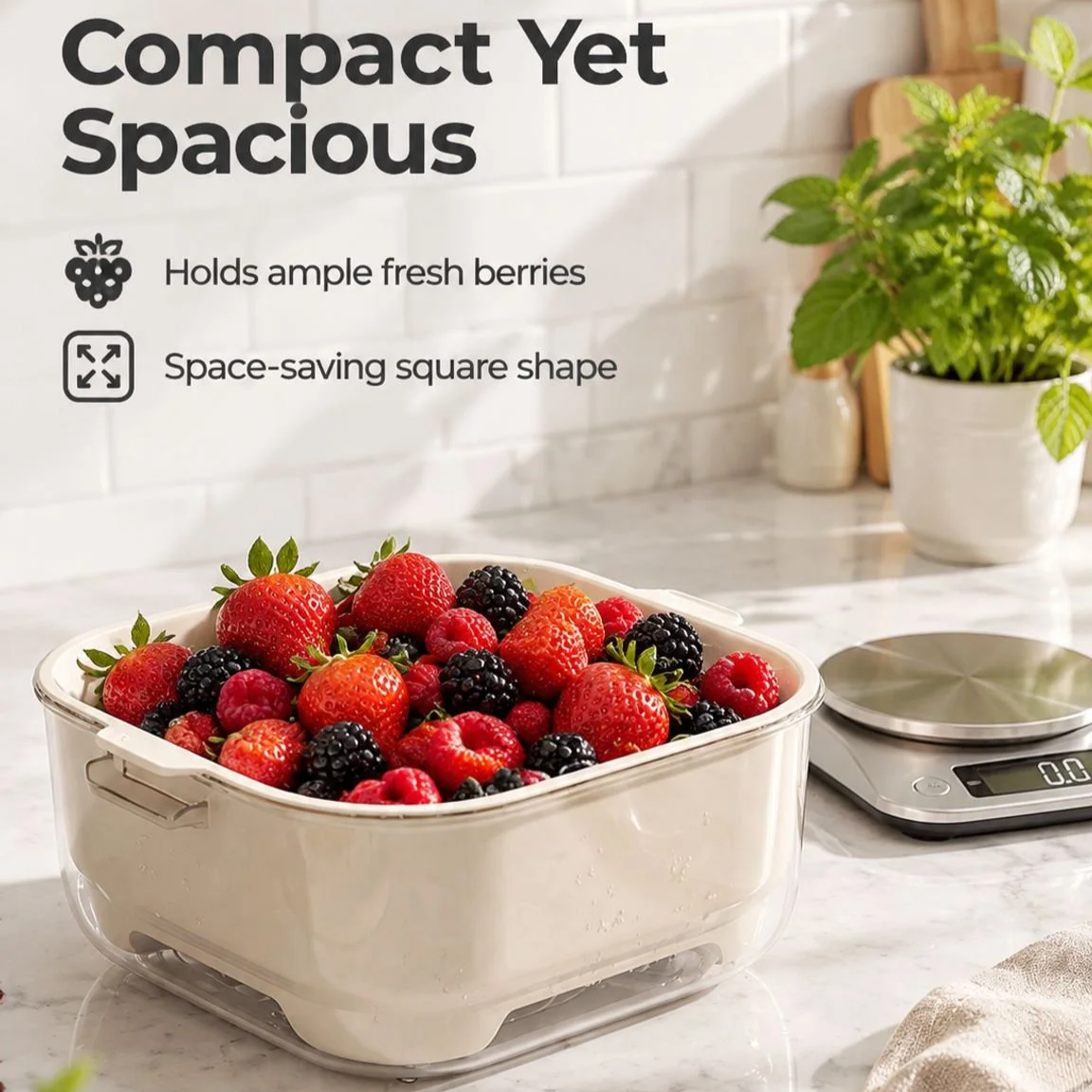 Anti-slip vegetable storage basket on kitchen countertop