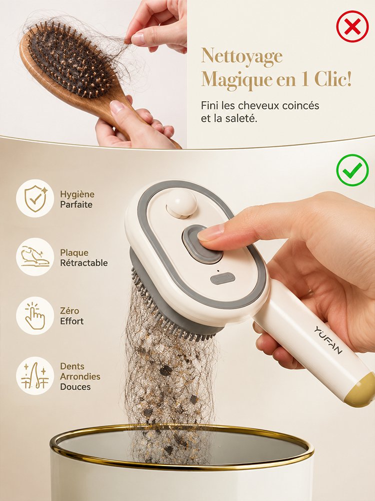 [Secret d'Hollywood] Brosse Lissante 5-en-1 | Lumière Rouge Anti-Chute | Zéro Dégât Thermique ✨