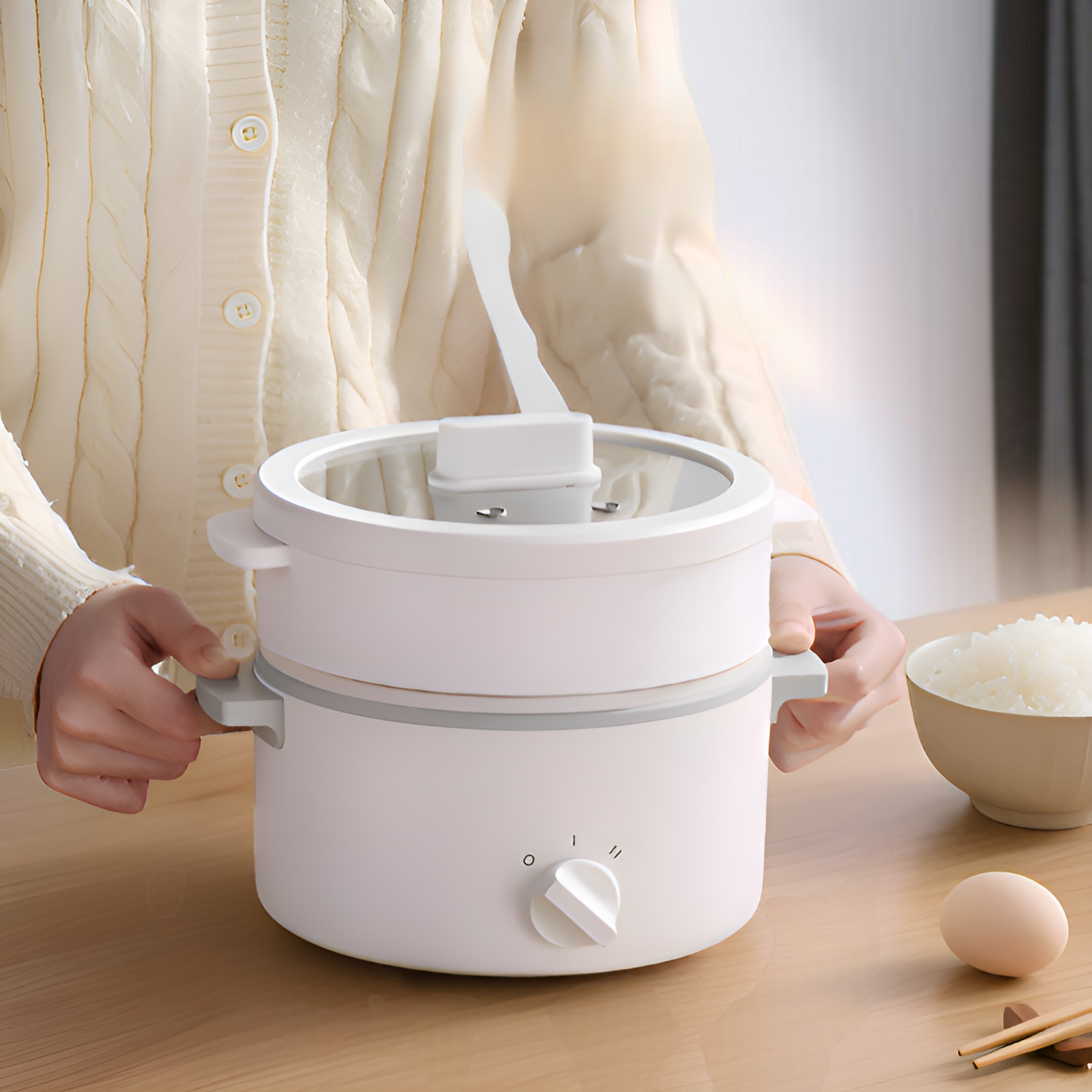 Vaporera eléctrica de 1.5L con dos niveles, multifuncional y resistente al moho