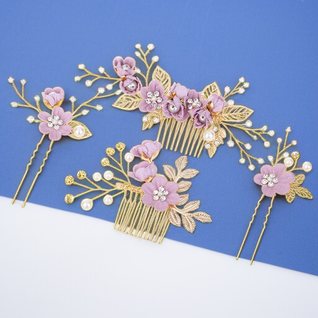 플라워 디자인 헤어핀 클로즈업
