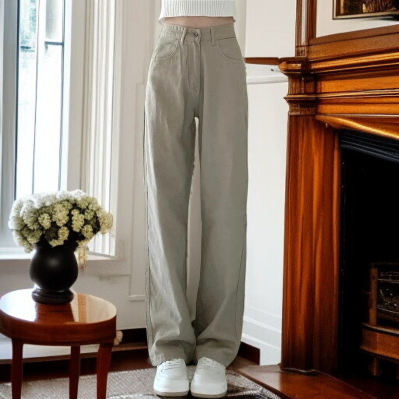 여성 와이드 카키 하이웨스트 슬림핏 캐주얼 팬츠 춘추 일자 청바지