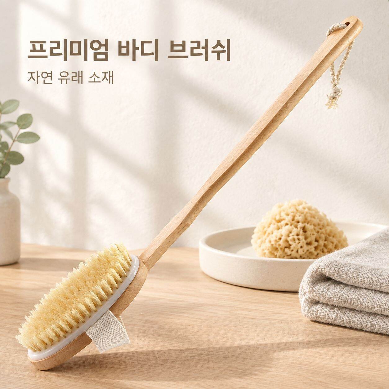 천연 멧돼지 털을 사용한 긴 손잡이형 나무 등 마사지 및 세신 브러시