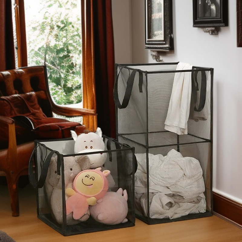 Großer faltbarer Schmutzwäsche-Aufbewahrungskorb mit Griff Mesh Wäsche Organizer