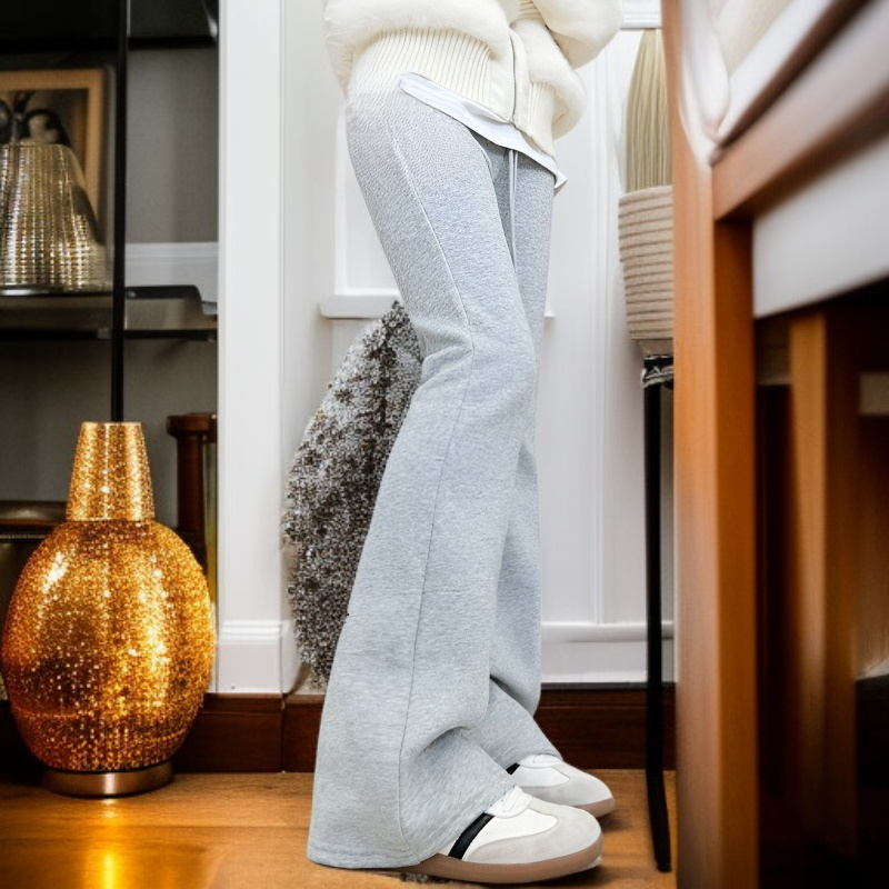 여자 키 작은 하이웨스트 일자 기모 그레이 플레어 팬츠 추동 날씬해 보이는 스포츠 와이드 팬츠