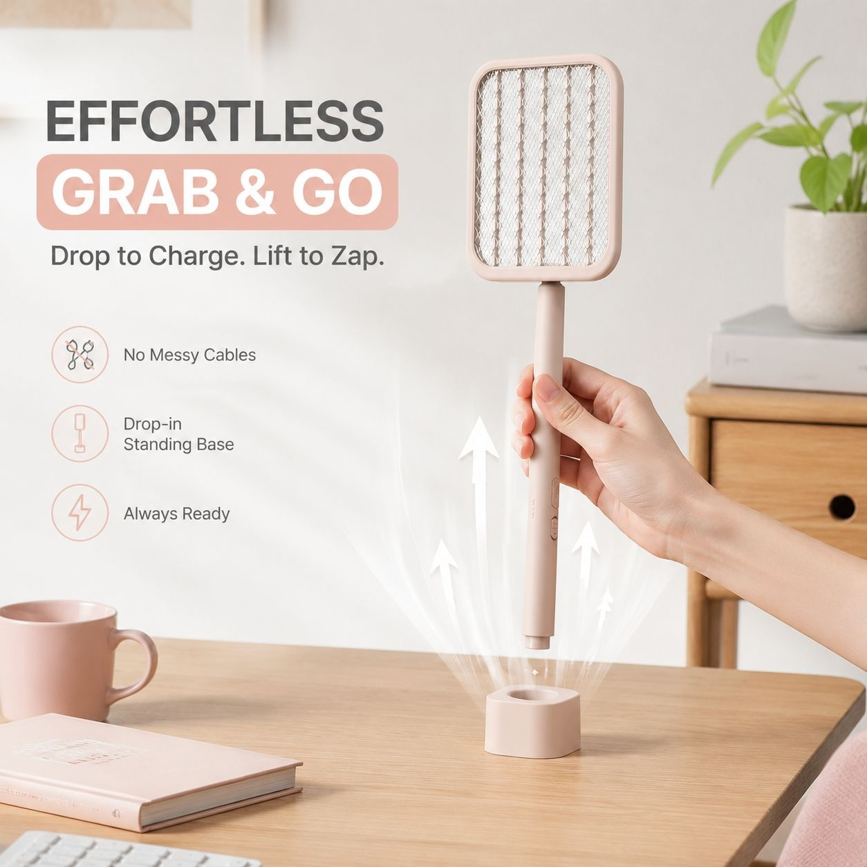 USB Rechargeable Foldable Mosquito Swatter with Lithium Battery and Standable Base