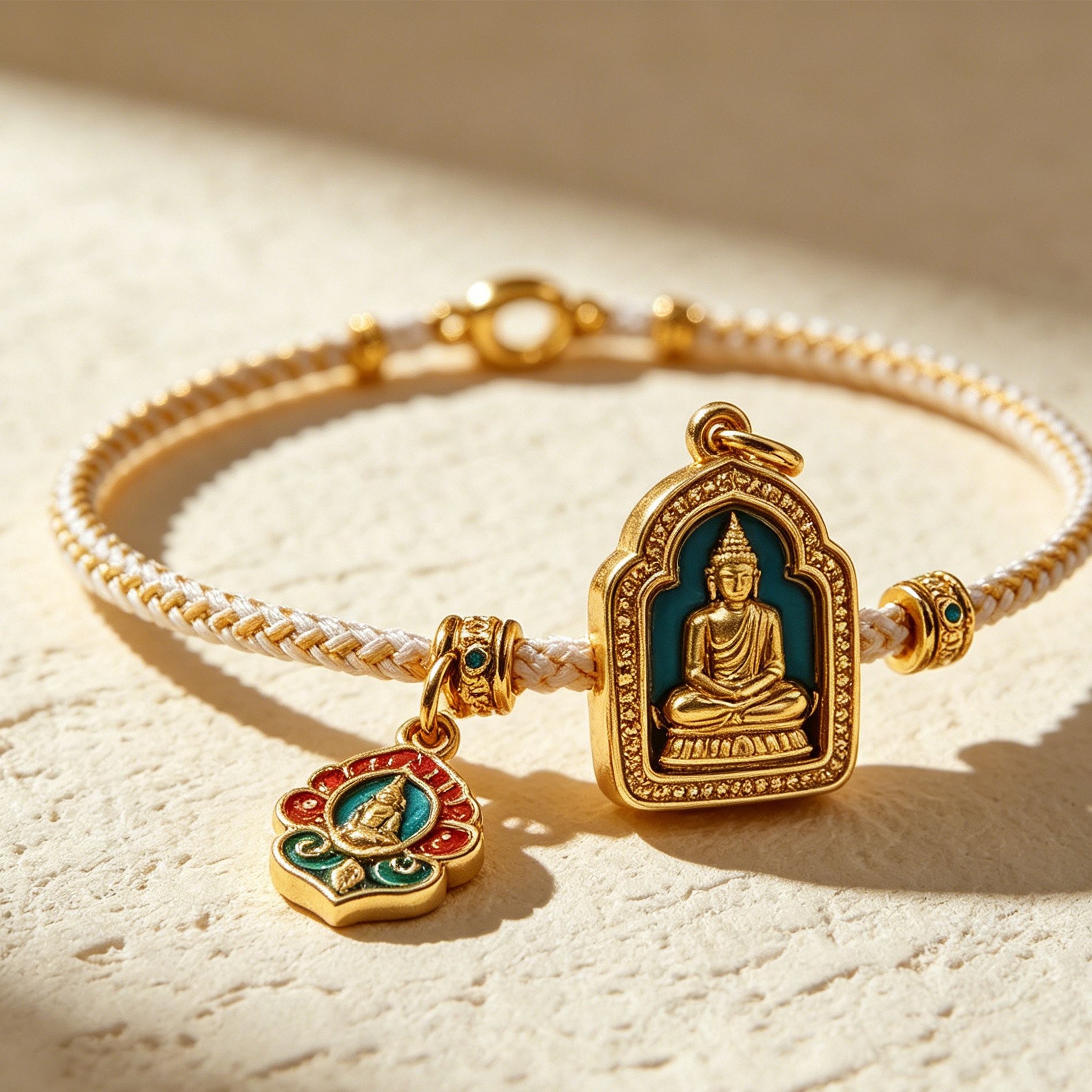 สร้อยข้อมือถักมือจี้พระพุทธรูปแฮนด์เมดสวยงาม