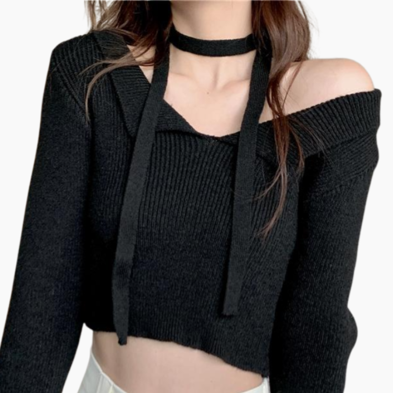 니트 여 퓨어 숏 슬림핏 긴팔 상의 니트 여자 쇼트 슬림 긴팔 톱