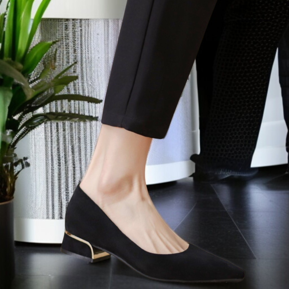ブラックスエード厚底ヒールシューズ レディース2025年新作