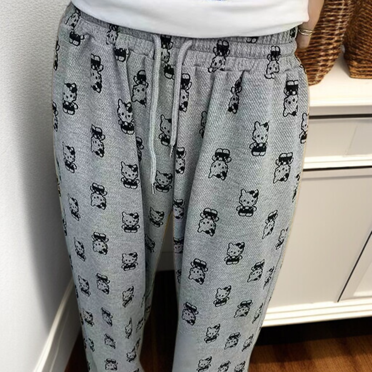 캐주얼 와이드 팬츠 여 가을 프린트 고양이 바지 슬랙스 캐릭터 여 바지 케이티 캐주얼 바지