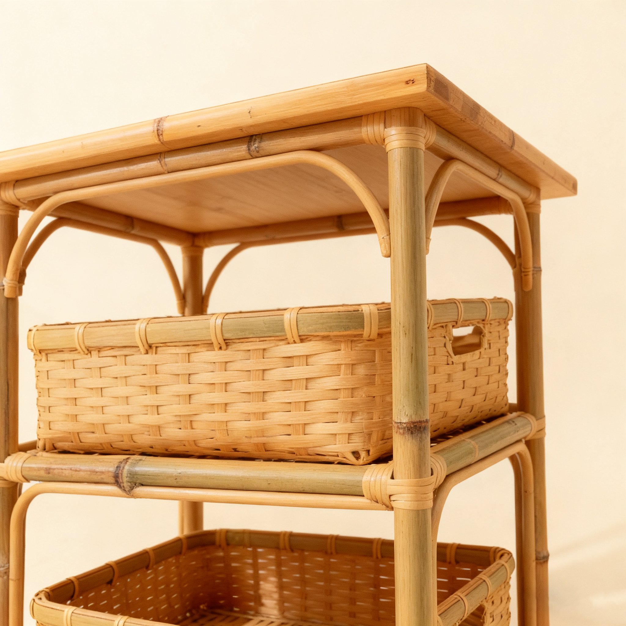 โต๊ะหวายสองชั้นสำหรับตกแต่งบ้านสไตล์ธรรมชาติ