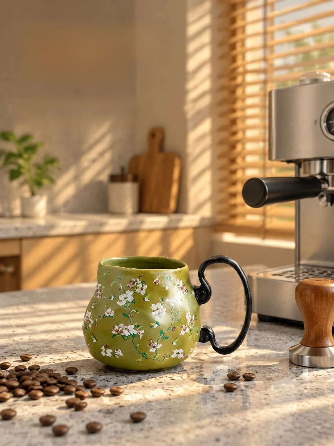 Close-up of the Vintage Handmade Ceramic Mug showcasing elegant craftsmanship