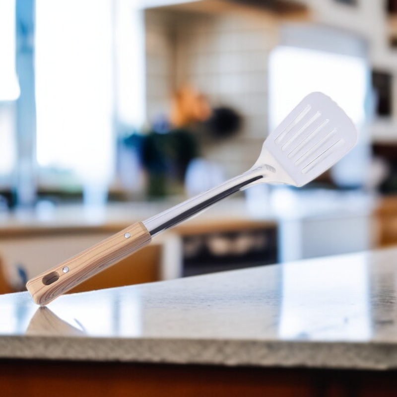 Stainless steel spatula set with imitation wood handle