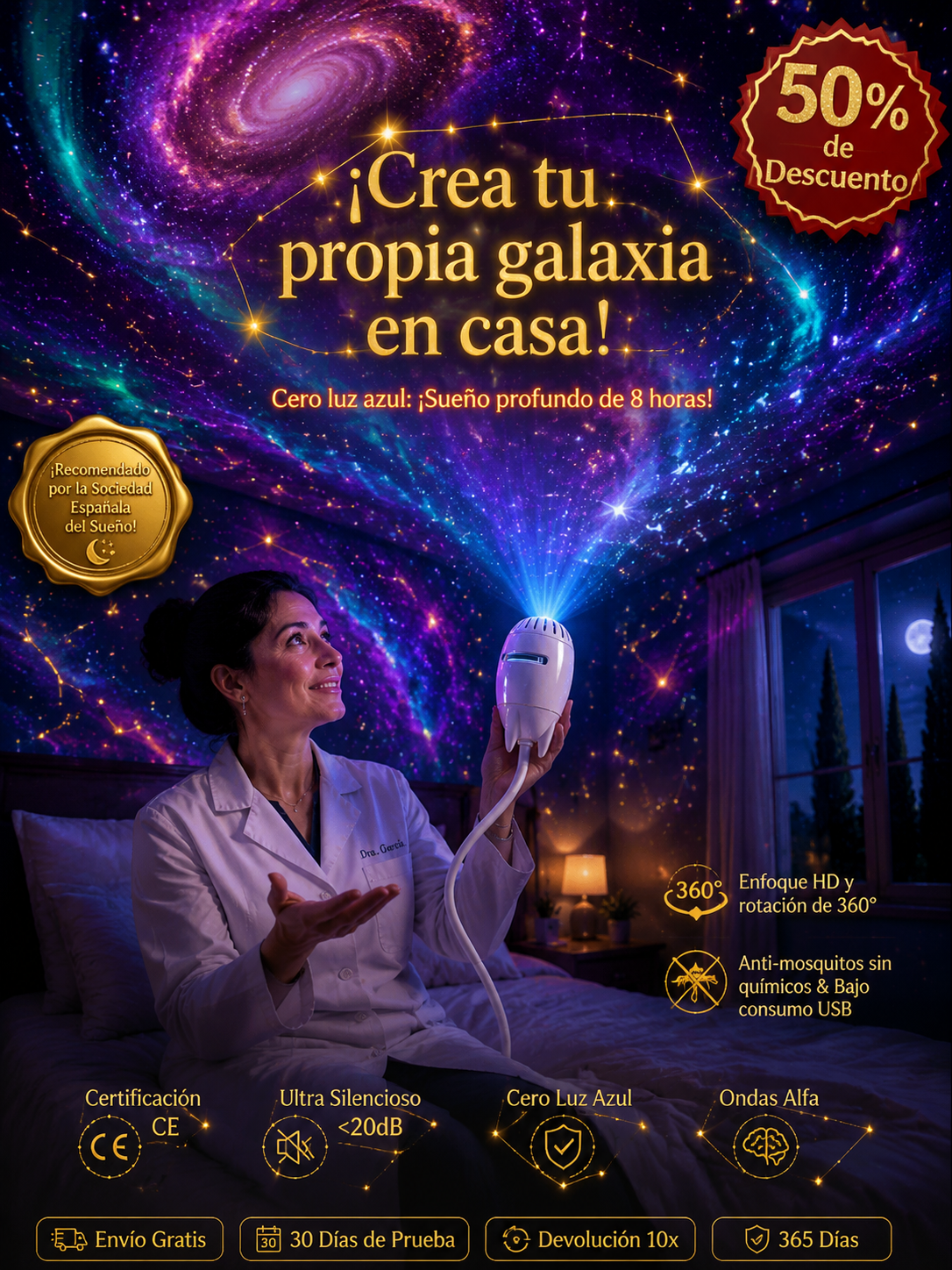 【Proyector de estrellas multifunción】Crea un universo romántico en 1 segundo - Imagen 4K ultra HD