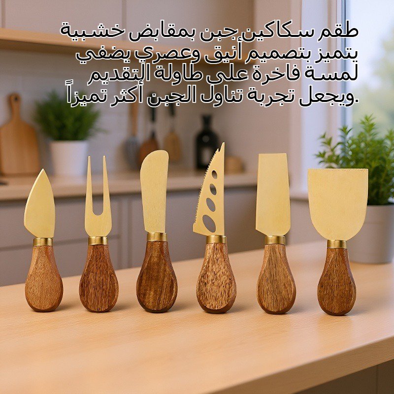 طقم سكاكين جبن بمقابض خشبية