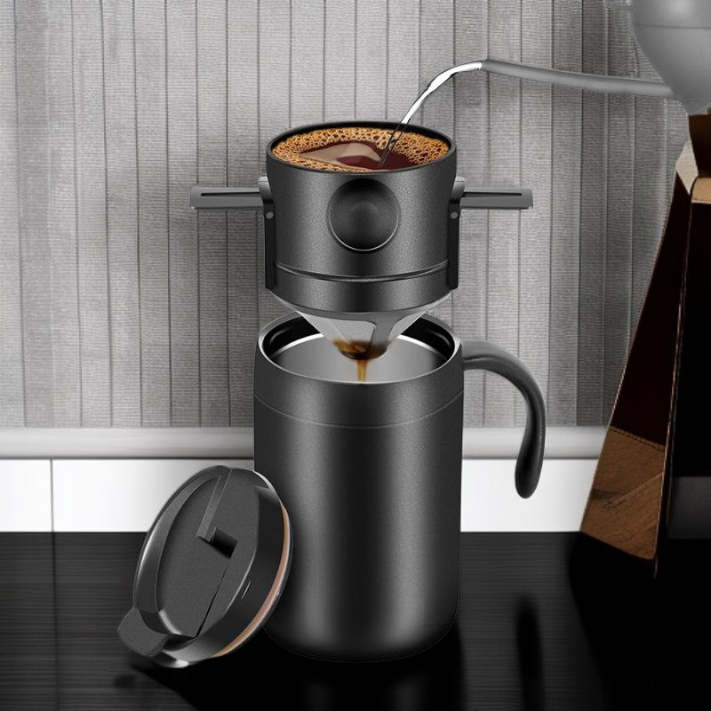  كوب قهوة محمول للاستخدام الخارجي مع خاصية التخمير اليدوي، مصنوع من الفولاذ المقاوم للصدأ