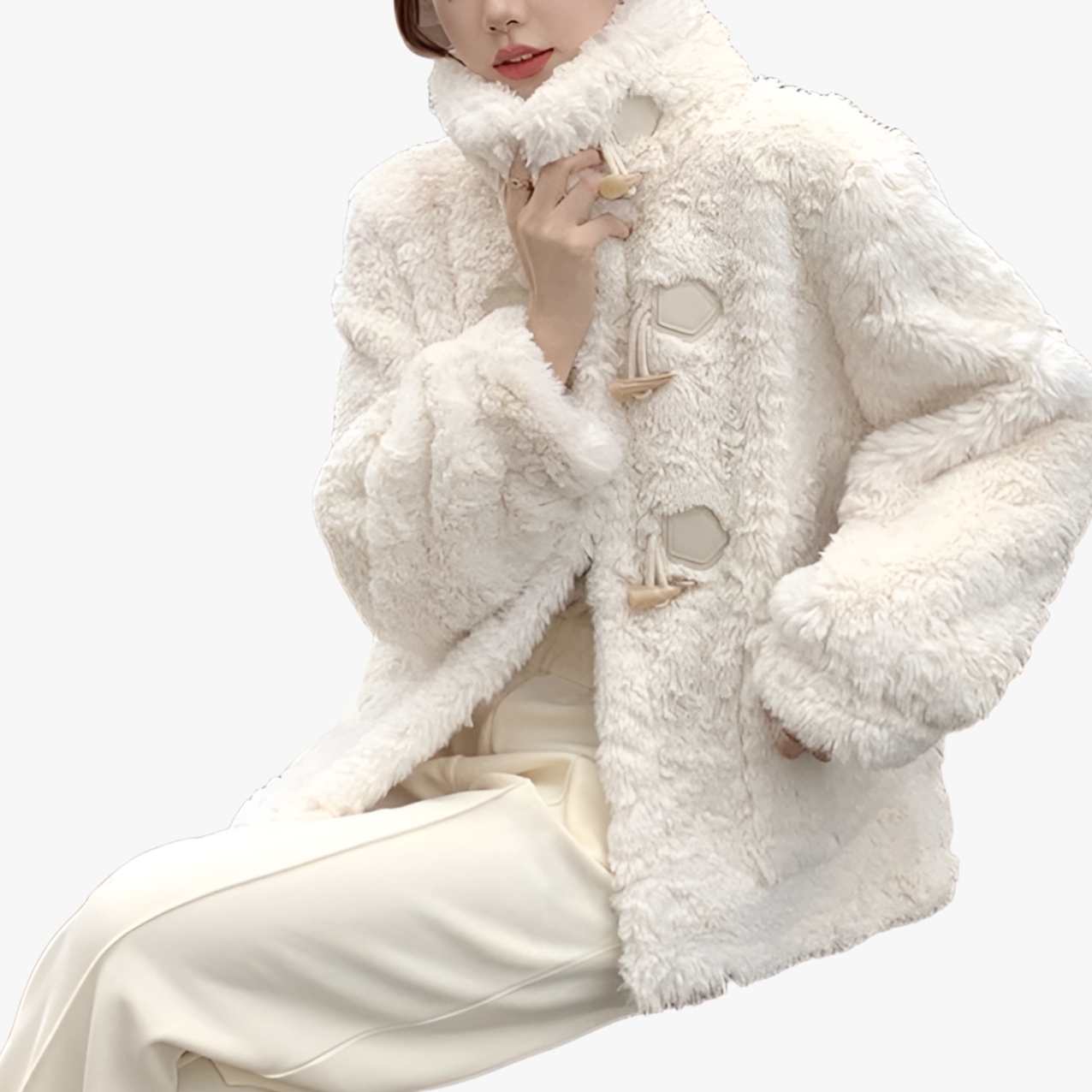 羊羔毛一体型ダッフルコート レディース 防風 保温 フェイクレザー 秋冬厚手アウター