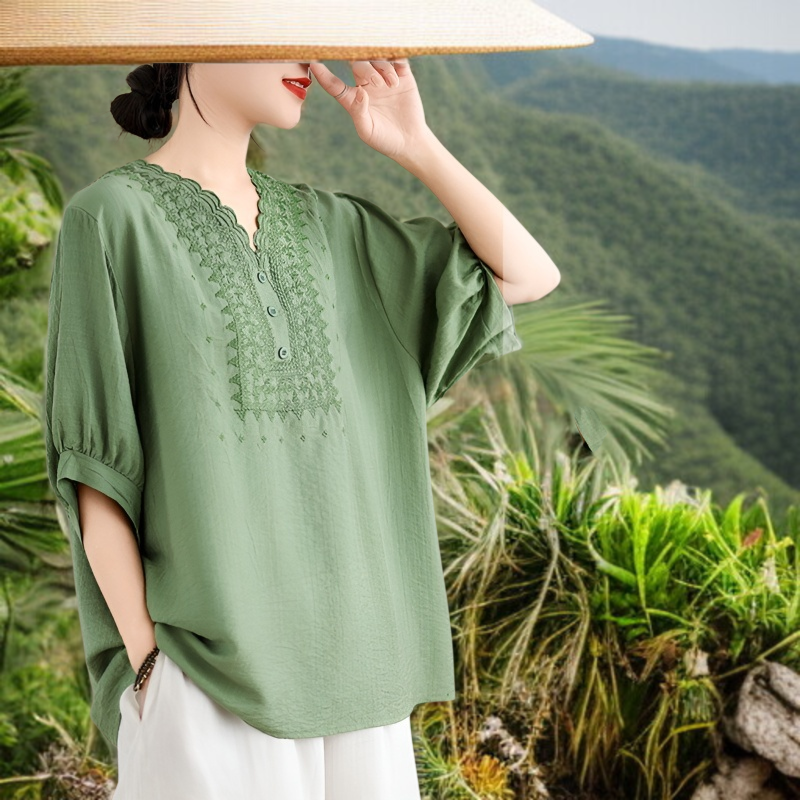 빈티지 루즈핏 여성 브이넥 루즈핏 빅사이즈 빈티지 여성 여름 상의