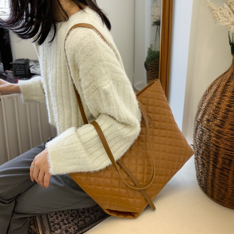 حقيبة يد نسائية بنقشة الألماس كبيرة السعة