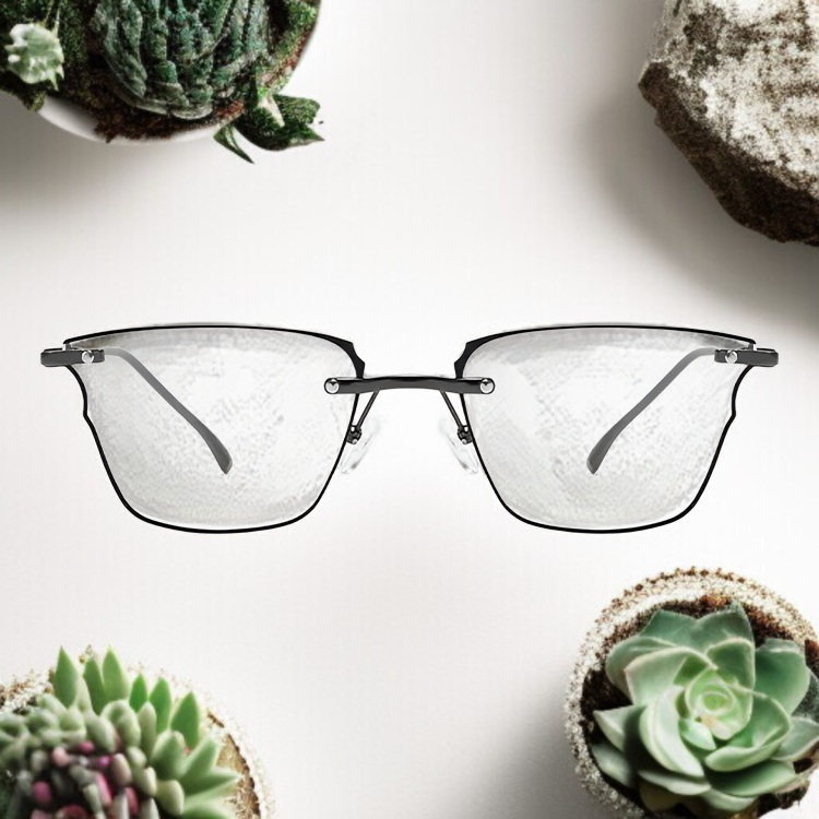 高品質無縁リーディンググラス 純チタン ブルーライト対策 不規則平面メガネ
