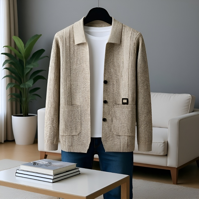 高級メンズニットカーディガン、春と秋のコート、新しいスタイル、ラペルセーター、カジュアルトップ