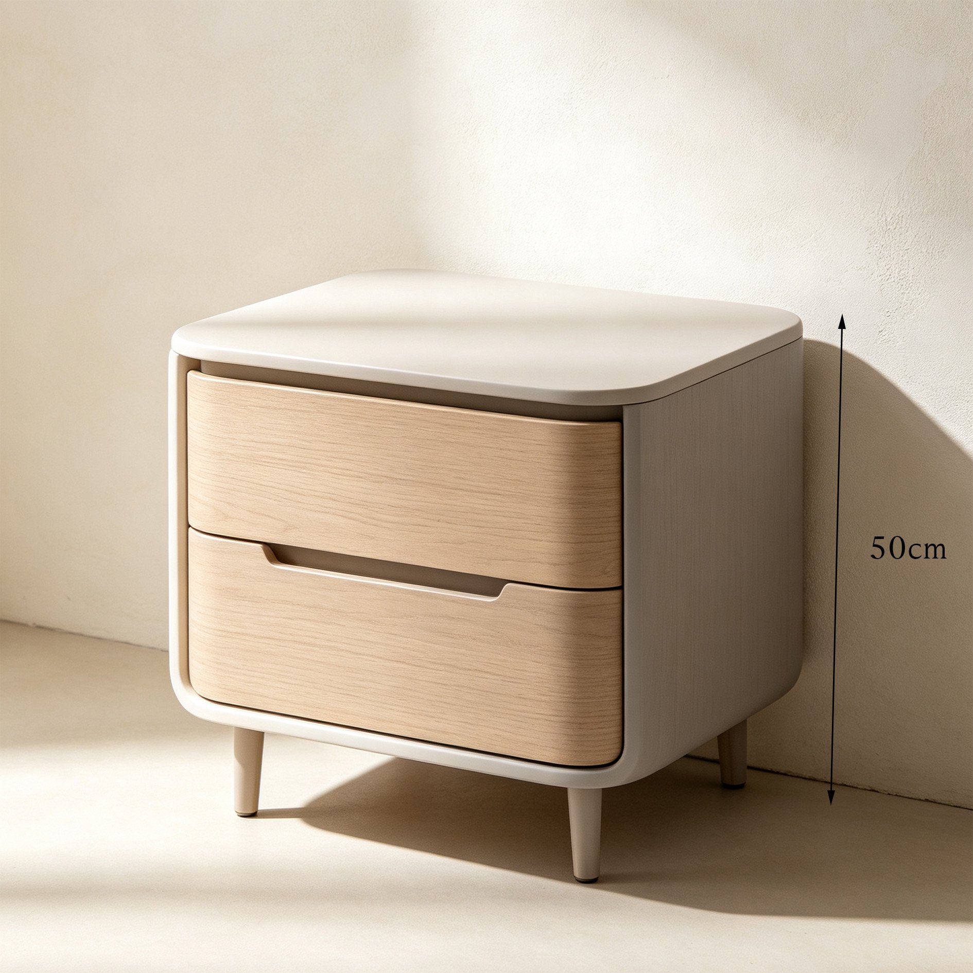 Minimalist wooden nightstand with smooth edges